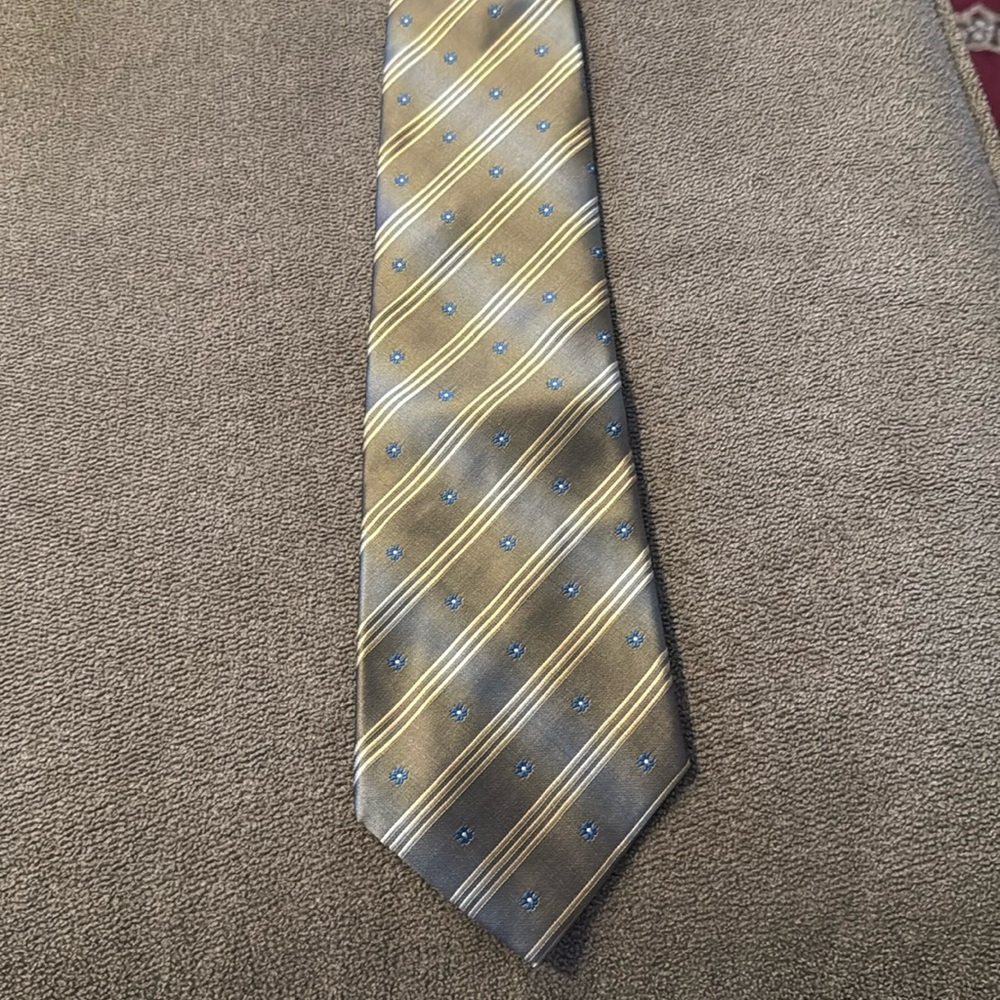 Burma Bibas Silk Necktie Tie Gold & Blue Floral (TD)